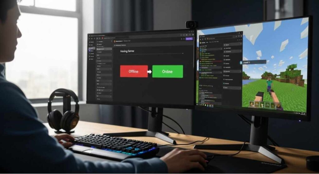 Person restarting a Minecraft server and verifying the new world seed — showing how to change Minecraft server seed successfully.