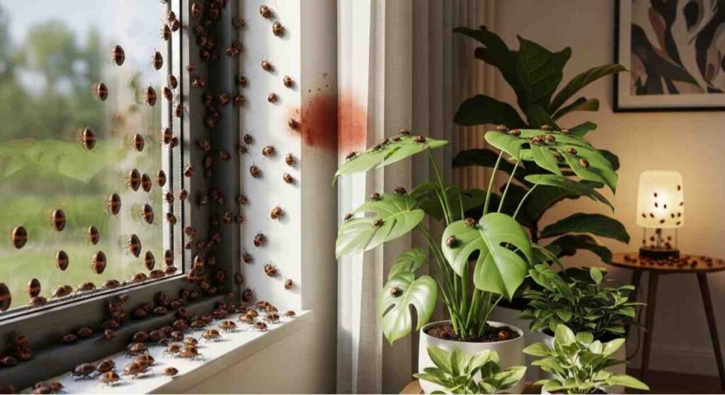 Visible signs of seed bug infestation near windows and plants — supporting article How to Get Rid of Seed Bugs: 7 Simple & Effective Fixes.
