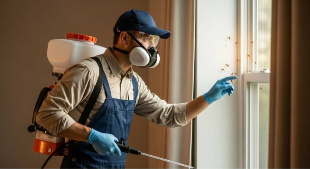 Professional pest control expert inspecting walls and windows for seed bug infestation — How to Get Rid of Seed Bugs: 7 Simple & Effective Fixes.