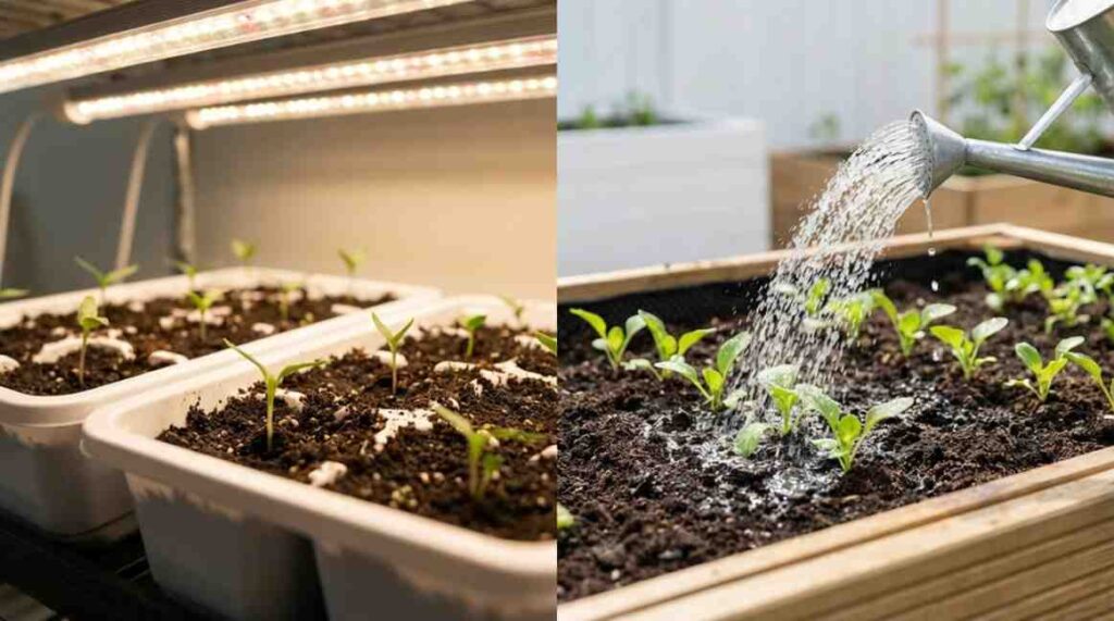 How Much to Water Seeds indoors and outdoors for proper seedling growth and moisture control.