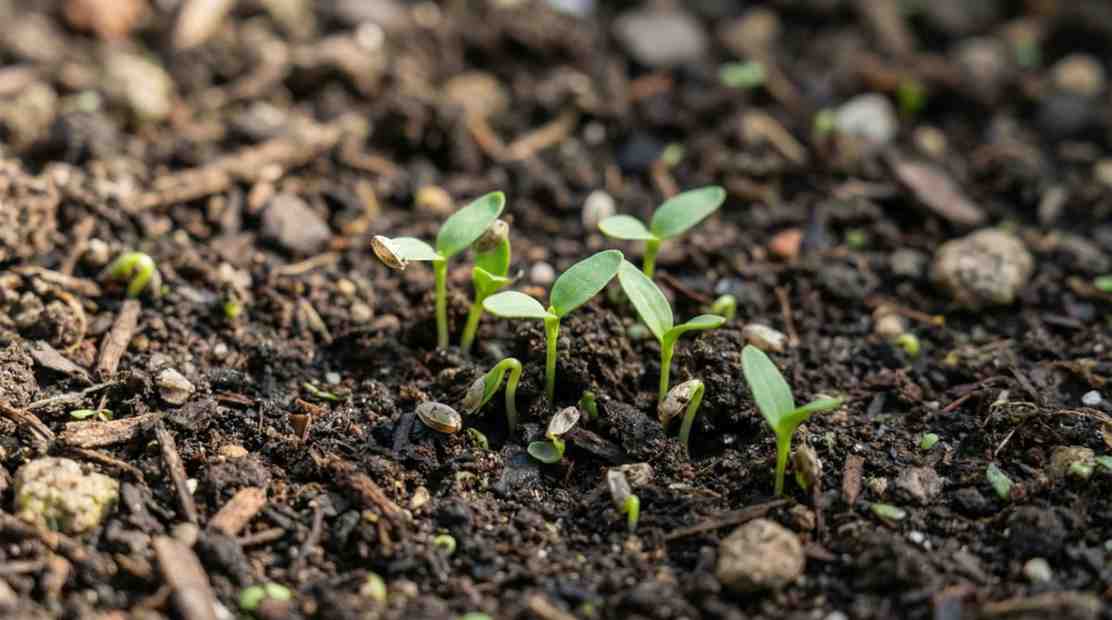 How Long Does It Take Snapdragon Seeds to Germinate showing snapdragon seedlings emerging from soil.
