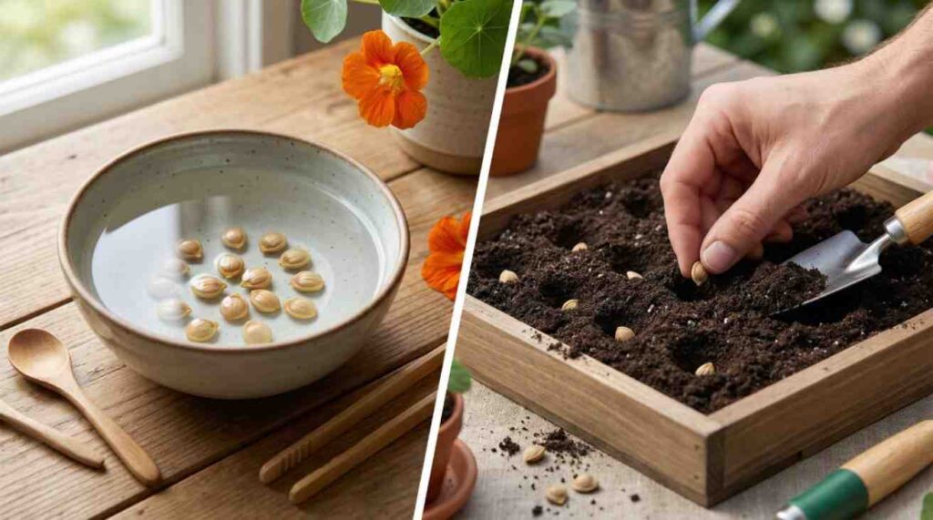 How Long to Soak Nasturtium Seeds: Comparison of soaking nasturtium seeds in water versus direct sowing dry seeds into soil.
