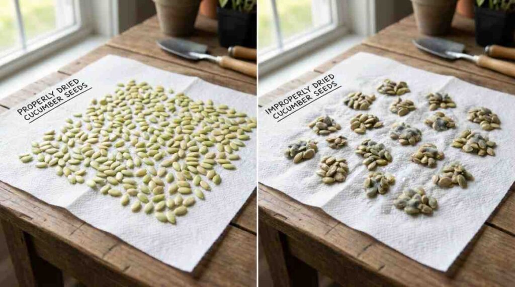 How to Dry Cucumber Seeds correctly to prevent mold and poor germination.
