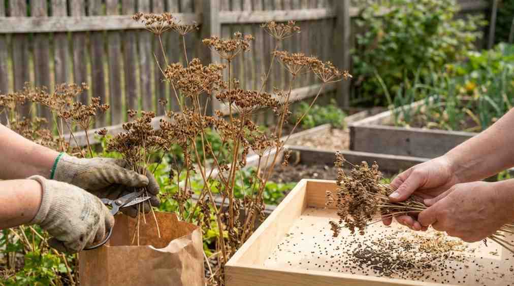 How to Harvest Parsley Seeds step by step from mature seed heads using proper harvesting methods.