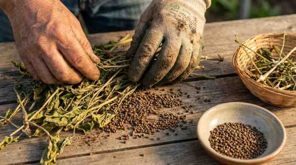 How to Harvest Spinach Seed – cleaning dried spinach seeds by removing chaff and damaged seeds to improve storage life.