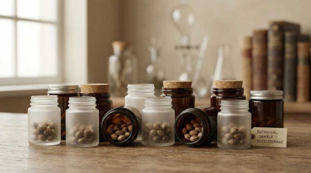 How to Store Cannabis Seeds using airtight, opaque containers that protect seeds from moisture, light, and air exposure.
