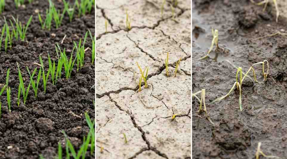 How Long Does It Take for Rye Seed to Germinate showing correct and incorrect soil moisture conditions affecting rye seed sprouting.