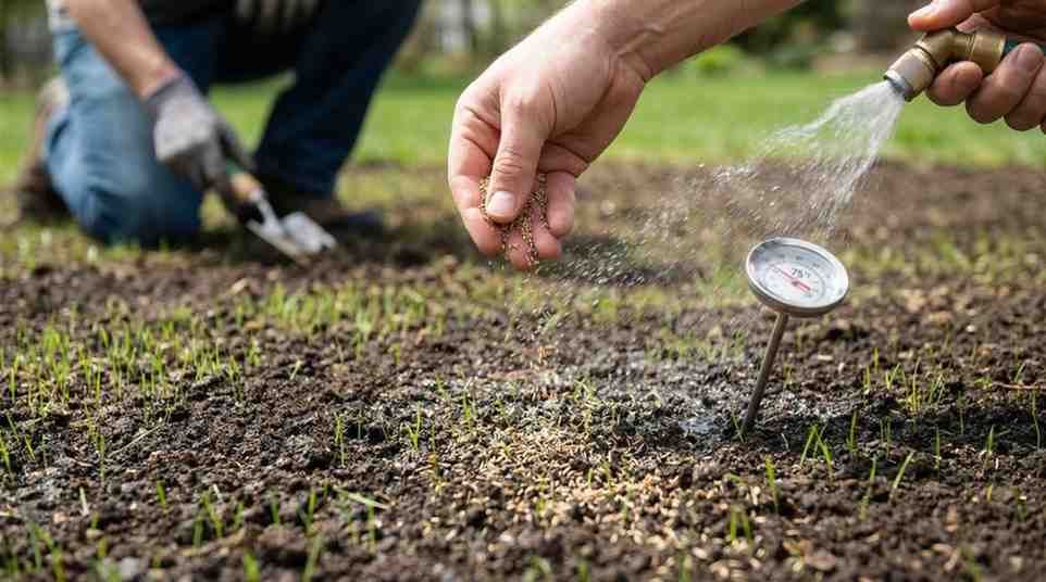 Tips showing how long does bermuda seed take to grow with proper watering, even coverage, and optimal soil temperature.