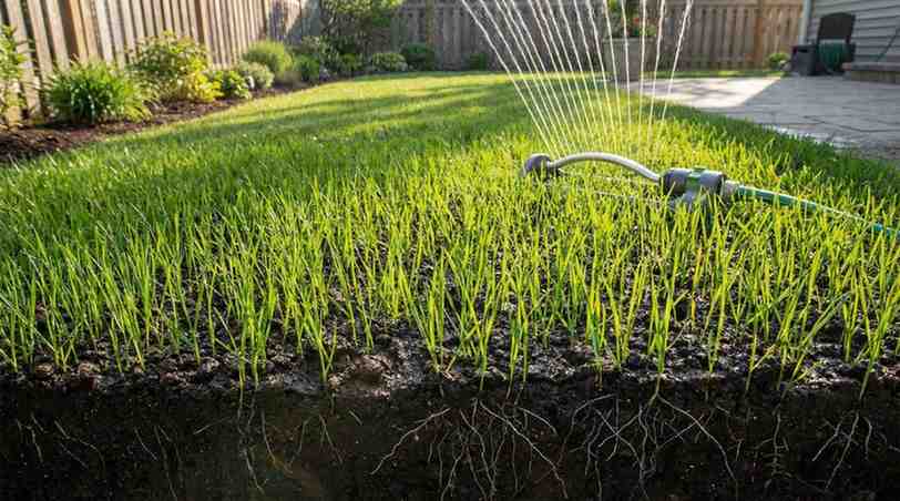 How often to water fescue seed after sprouting with deeper irrigation to strengthen young tall fescue roots.