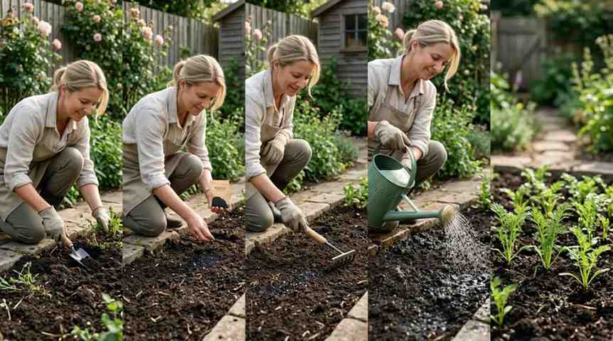 How to grow nigella from seed step by step with soil preparation sowing watering and spacing seedlings in garden.