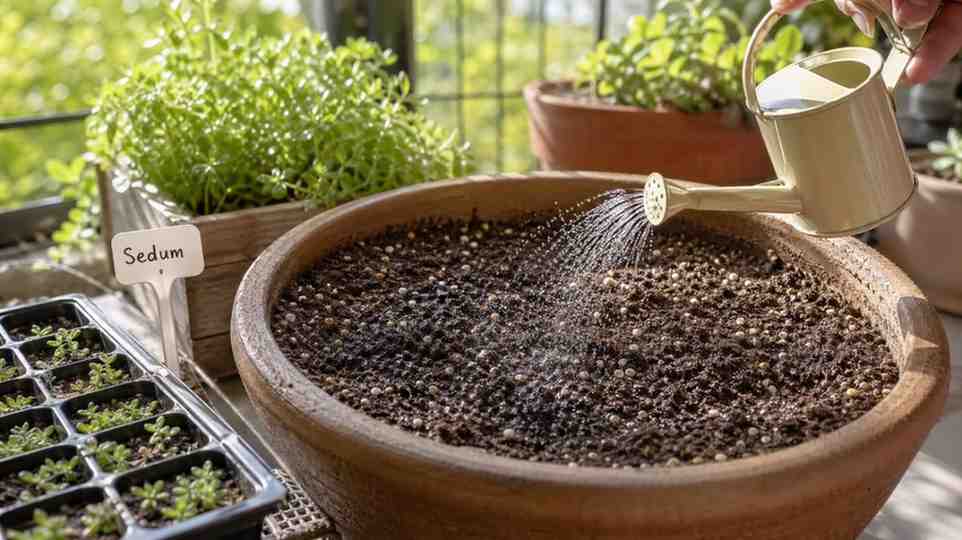 Ideal conditions for how to grow sedum from seed with soil light and moisture.