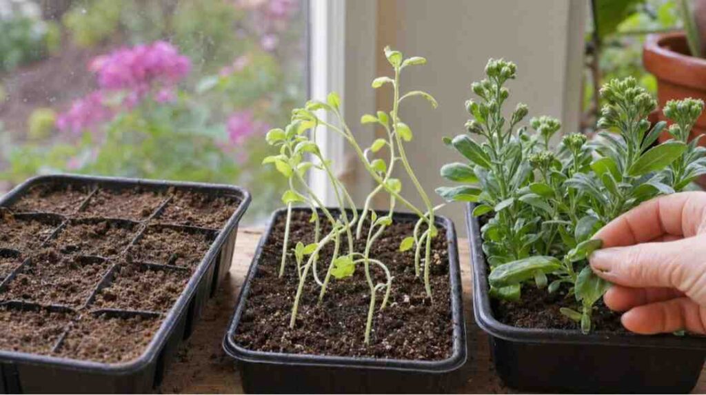 Common problems in how to grow stock from seed showing poor germination weak plants and lack of blooms.
